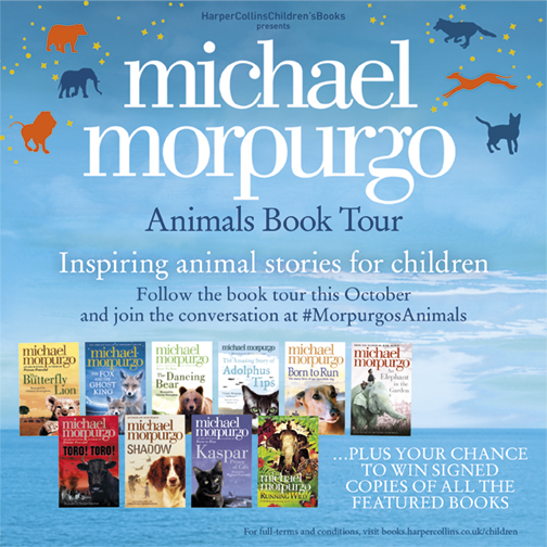 Michael Morpurgo Animal Book Tour badge featuring included books.