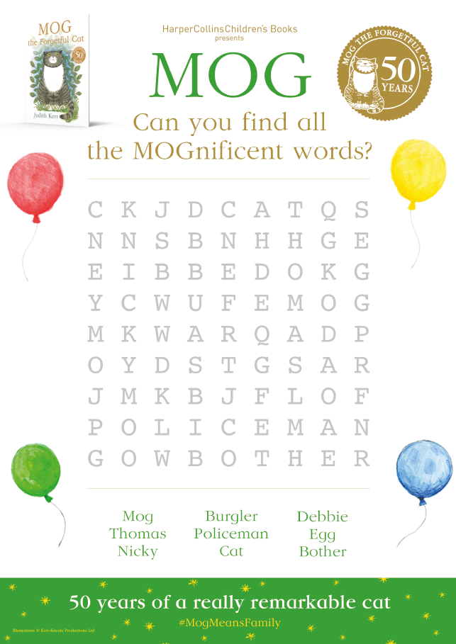 Mog the Forgetful Cat 50th Anniversary Wordsearch Activity Sheet