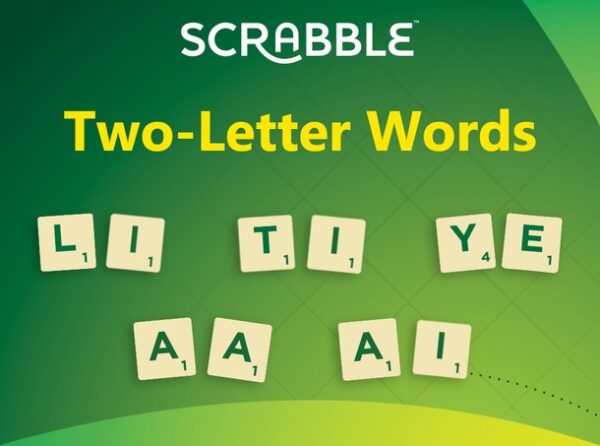 Green background with Scrabble with Two-letter words written on it